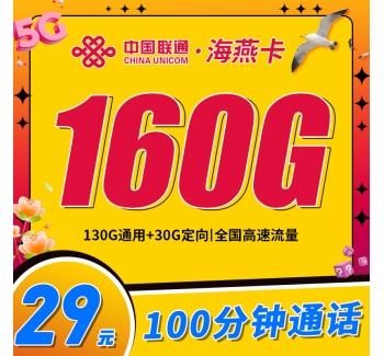 联通海燕卡29元160G+100分钟